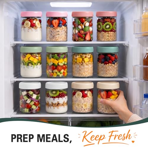 6 Pack Overnight Oats Containers with Lids, 16oz Wide Mouth Mason Jars, Glass Food Containers with Airtight Lids for Storage, Yogurt Bowls, Overnight Oats Jars for Meal Prep, Chia Pudding - color: Garden Blush