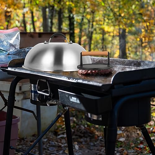 SHINESTAR Cast Iron Burger Press with 12-Inch Melting Dome for Blackstone Griddle, Smash Burger Press & Basting Cover Set, Flat Top Grill Accessories for Bacon, Cheese Melting, Indoor Outdoor Cooking - size: Round