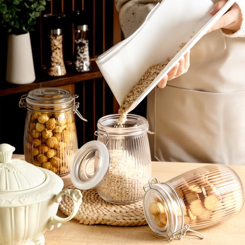 32 oz Glass Mason Jars with Airtight Lid 6 Pack, Wide Mouth Striped Canning Jars with Clip Top Lids for Kitchen Storage Pickling Snack, Nut, Candy, Salad Jams Coffee Beans - size: 32oz
