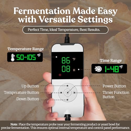 Bread Proofing Box – Bread Proofer, Dough Fermentation Box with Carry Bag, Sourdough Starter Warmer, Foldable & Zippered, Temp & Timer Controller, Ideal for Pizza, Yogurt, Kombucha – For Home Bakers