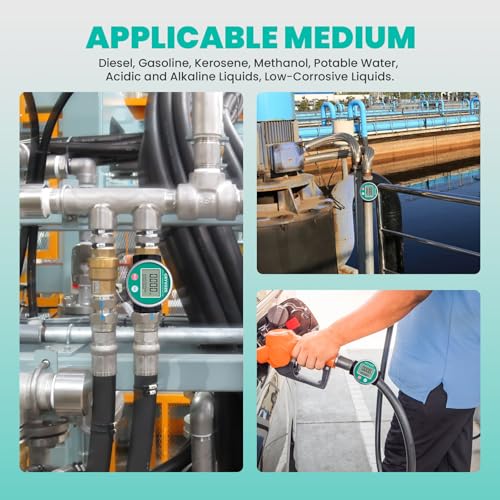 1 Inch PP Digital Turbine Flow Meter, 2.6-26 GPM Inline NPT Thread Flowmeter for Urea, Chemicals, Acid and Alkaline Liquids, Water, Diesel, Gasoline, Kerosene, and Other Liquids. - style: Round