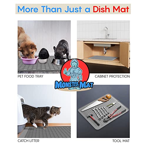 Monster Mat Extra Large Silicone Dish Drying Mat (30"x24") – Heavy Duty & Fast-Drying Silicone Mat - Non-Slip XL Dish Drying Mat For Kitchen Counter - Gray