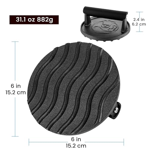 Gourmet Easy Cast Iron Smash Burger Press with Heat Resisitant Handle | Heat-Resistant Handle for a Secure Grip, 2lbs Weight, Ideal for Smash Burgers and Grills, Dishwasher Safe, 5-Year Warranty - color: Burger Press Cast Iron
