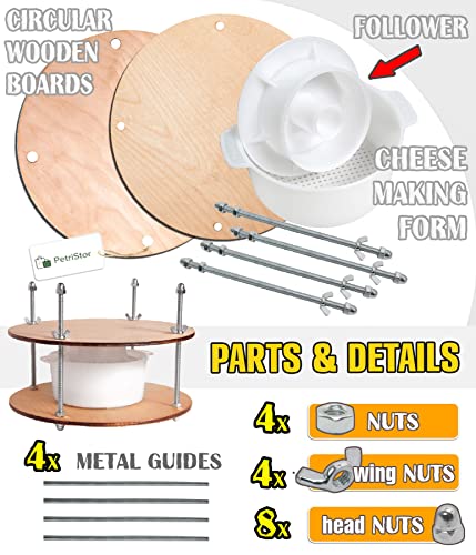 Wooden cheese press diameter 11.2 in and 1 cheese making form 45 oz Pressure up to 50 Pounds colorless