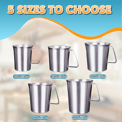 Stainless Steel Measuring Cup 18oz (2 Cup / 500ml), Heavy Duty Liquid Measuring Pitcher with Handle & Engraved Markings, Metal Measuring Cup for Coffee, Milk, Baking & Frothing - size: 18oz/500ml