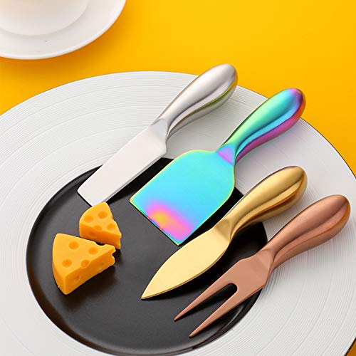 Baikai Stainless Steel 18/10 Cheese Desert Knives, Set of 4, Gold Breakfast Butter Knife, Slicer Sandwich Spreader … (Cheese Knife Set-Gold) - color: Cheese Knife Set-Gold