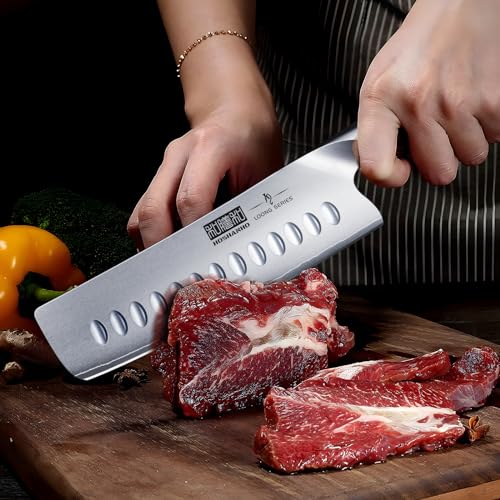 HOSHANHO 7 Inch Nakiri Knife, Japanese High Carbon Stainless Steel Chef Knife, Multipurpose Meat Vegetable Sharp Kitchen Knife with Ergonomic Pakkawood Handle - size: 7"