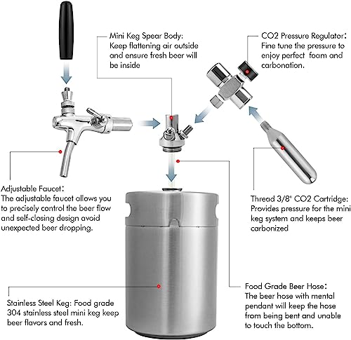 270OZ Mini Keg Growler, Pressurized Home Dispenser System with Adjustable Faucet Keeps Carbonation and Fresh for Homebrew, Craft and Draft Beer