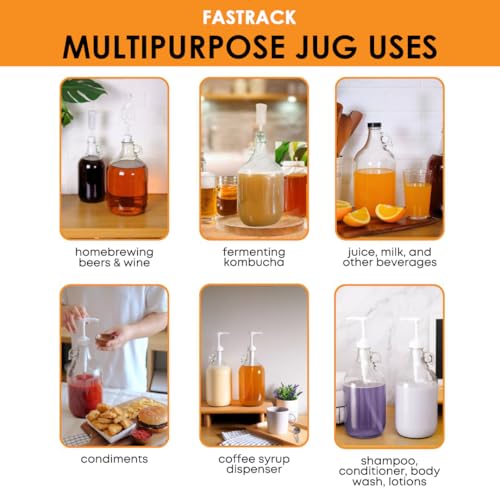 FastRack 64oz Amber Glass Growlers with Polyseal Caps (2 Pack) | Half Gallon (1/2 Gallon) Beer Growler Jugs for Home Brewing, Wine, Cider & Kombucha – Reusable Amber Glass Jugs for Beverage Storage - size: 2 Pack