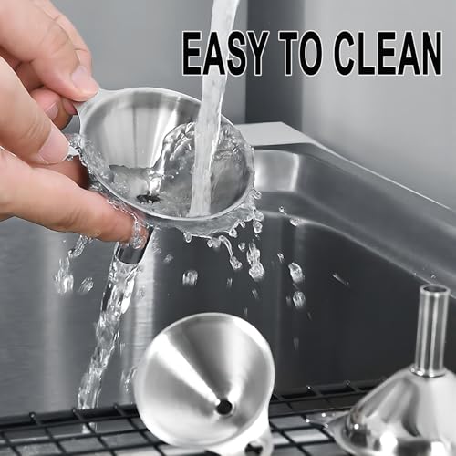 Funnels for Kitchen Bottle Filling, Lmoszuak Mini Stainless Steel Funnels, Multi-use Small Kitchen Funnel Set of 3, for Transferring Liquid, Fluid, Essential Oils, Powder,Tiny Spices,Dishwasher Safe - size: 3pcs small Funnel set