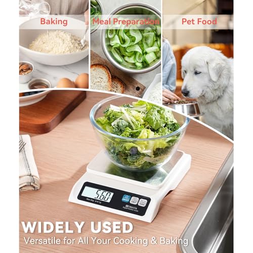 BOMATA 0.1g/ 13lb Food Scale, Digital Kitchen Scale with Removable Stainless Steel Pan, Backlit LCD Display, for Cooking, Baking B621 White - color: White Non-rechargeable
