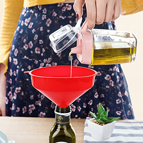 10Pcs Plastic Funnel Set, 6.3 Inch Wide Mouth Red Fuel Funnels for Automotive Oil & Gas, Large Multipurpose Tool for Garage, Kitchen, Garden & Fluid Transfer