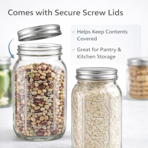 Glyntrof 64 oz Mason Jars Wide Mouth with Airtight Lids, 2 Quart Glass Canning Jar for Fermenting, Pickling and Food Storage, Pack of 3 - color: 64oz-3 pcs