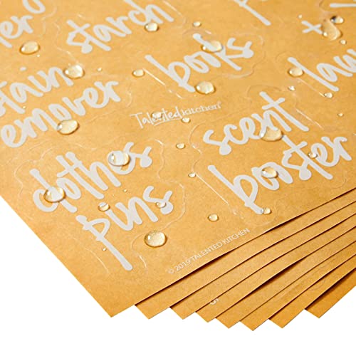 Talented Kitchen Laundry Room Organization Labels - 141 Preprinted White Script Clear Vinyl, Water-Resistant - Sticker Labels for Jars & Food Containers - Pantry, Bathroom & Linen Closet - color: White Text on Clear Label