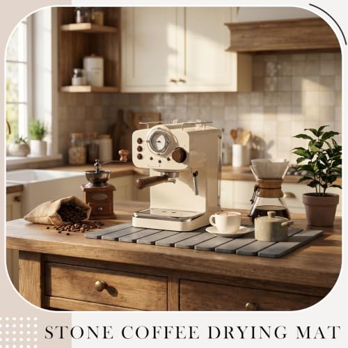 Large Stone Coffee Mat for Countertop, 24" x 15" Diatomaceous Earth Coffee Dish Drying Mats with Non-Slip Rubber Base, Super Absorbent Quick Drying Mat for Kitchen Espresso Machine