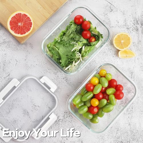 HOMBERKING 4 Pieces 63oz/8cup Large Glass Food Storage Containers with Lids, Meal Prep Containers, Airtight Bento Boxes with Leak Proof Locking (2 Containers 2 Lids), Microwave,Oven,Fridge Safe-White - color: White, size: 2 Sets