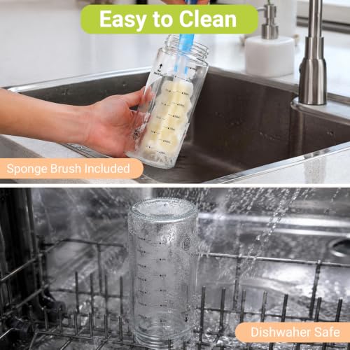20oz Reusable Glass Juice Bottles with Lids, Wide Mouth, BPA-Free | Leak-Proof Clear Water Bottle for Juicing, Smoothie, Meal Prep | Capacity Markings, Brush Included, Dishwasher Safe | 6pcs - color: Clear-6 Pack, size: 20 Ounces