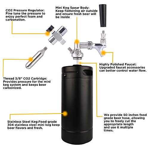 TMCRAFT 128oz Growler Tap System, Pressurized Stainless Steel Mini Keg with Cooler Jacket, Portable Home Dispenser System to Keep Fresh and Carbonation for Draft, Homebrew and Craft Beer (Matte Black)