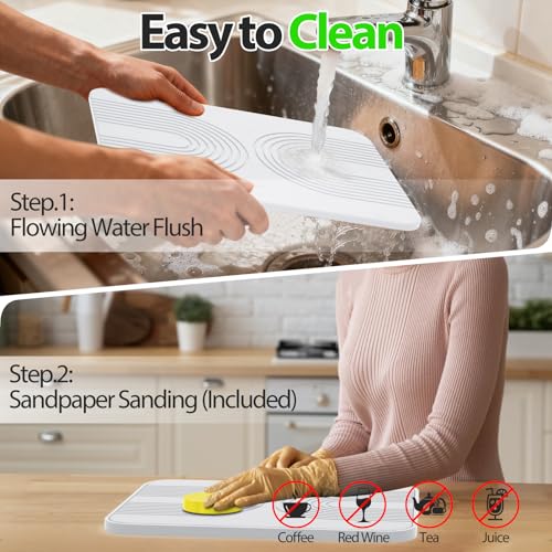 2 PCS Stone Dish Drying Mat & Silicone Mat for Kitchen Counter – Diatomaceous Earth Bath Mat for Bathroom, 16.14"L×12.4"W×2 Quick Dry Mats for Dishes ,Bottles, Cups, Match Any Countertop(White) - color: White
