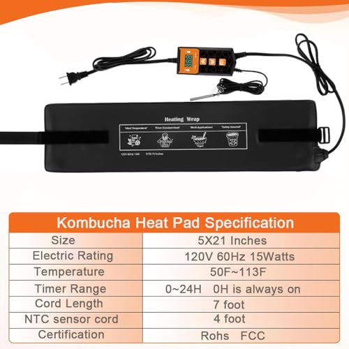 Sourdough Warmer Wrap Kombucha Heating Wrap Fermentation Heat Pad with Temperature Control Timer Sourdough Starter Warming Mat for Home Brewing Fermentation Sourdough Proofing