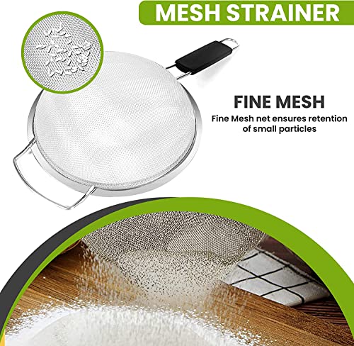 7" Fine Mesh Strainer with Thermo Plastic Rubber Handle - Sieve Fine Mesh Stainless Steel - Ideal to Strain Pasta, Quinoa and Rice.