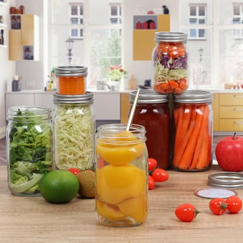 32 oz Wide Mouth Mason Jars 12 Pack, Airtight Lids with Bands | Clear glass, canning/preserving/jam/sauces/pickling, wedding favors/meal prep/DIY projects, reusable, quart size