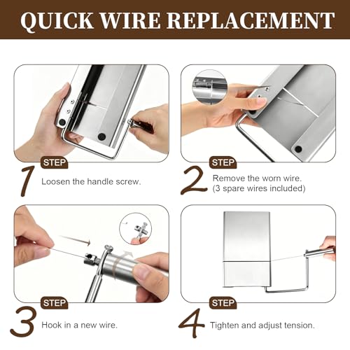 Cheese Slicer with 3 Wires for Block Cheese, Wire Cutter | Adjustable slices, quick-change stainless steel wire for cheddar, mozzarella, Swiss, butter, dishwasher-safe kitchen use