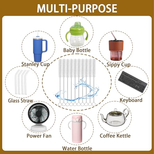 Straw Cleaner 12 Inch(10-Pack) for Reusable Straws | Straw Cleaner Brush Extra Long, Straw Brush Cleaner for Baby Bottle,Stanley Cup,Sippy Cup and Coffee Machine