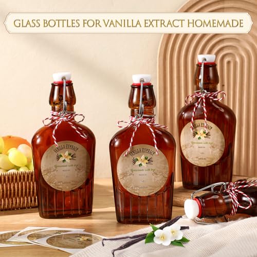 Uiifan 2 Pack 8 oz Vanilla Extract Bottles with Swing Top Flask Whiskey Pocket Amber Glass Flask for Homemade Vanilla Extract Lemon Kombucha Water Apply Christmas Wedding Gift (Amber) - color: Brown, size: 8 oz
