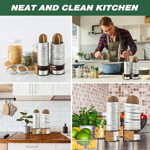 Mason Jar Lid Organizers Inside Cabinet, 2 Pack Canning Lid Rack Holder for Kitchen Organization, Wooden Mason Jar Accessory for Storing Canning/MasonJar Lids and Rings Storage, Regular&Wide Mouth
