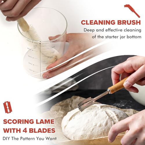 RYTOXILO Sourdough Starter Jar Kit, 50 Oz Glass Large Sour Dough Jars Wide Mouth for Beginners, 10 Pcs Bread Starter Container Set with Bamboo Lid, Sourdough Jar with Bread Baking Supplies Accessories - size: 2 Jars+8 Accessories