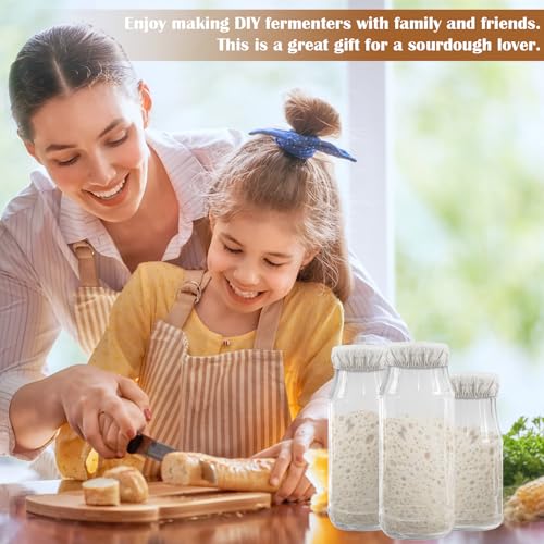6Pcs Sourdough Starter Jar Covers Reusable Fermentation Lids Fits 3-4 Inch Jar Mouths, Elastic Cloth Bowl Covers Breathable Sourdough Jars Cover for Mason Jars Wide Mouth and Normal Mouth