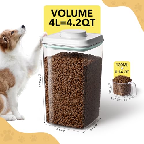 Ankou Dog Food Storage Container with 130ml Scoop – 4L/4.2qt Airtight Dog Food Container for Kibble & Treats, BPA-Free Cat Food Storage Container, Stackable Pop Lid Plastic Container with Lid - color: 4.2Qt