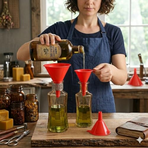 Plastic Kitchen Funnel Set of 3 with Brush – BPA Free Food Grade Funnels for Filling Canning Bottles Oil, Multifunctional for Cooking Lab Automotive, Red - color: Red