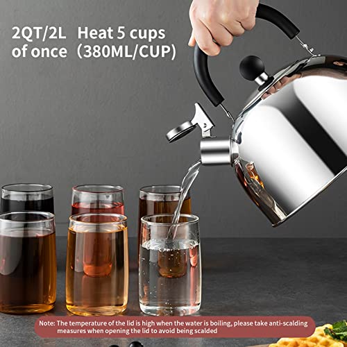 304 Stainless Steel Whistling Tea Kettle 2.1 Quart/2L, Suitable to Boiling Water & Tea on Induction Stove, Gas Stove Top - color: Silver, size: 2.1 Quarts