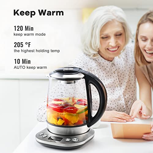 Mecity Electric Tea Kettle Borosilicate Glass Tea Maker With Temperature Control and Infuser - LCD Display and Preset Brewing Programs - 1.7 Liter Water Boiler - size: 1.8 Quarts