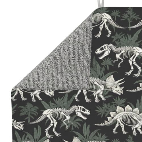 Dinosaur Skeletons Botanical Dish Drying Mats for Kitchen Counter, Super Absorbent Microfiber Drainer Pad, Washable Reversible Appliance Protector, Everyday Kitchen Must-Have, 16x18 Inch - color: Dinosaur Skeletons Botanical