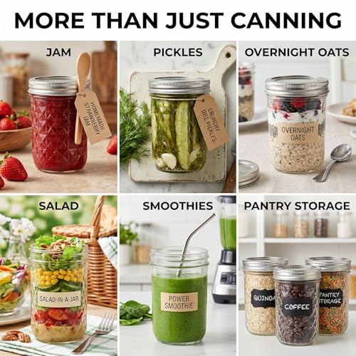 Canning Supplies Starter Kit – 12x 16oz Pint Mason Jars with Wide Mouth Funnel, Jar Lifter, Tongs, Jar Wrench – Complete Canner Tools for Jam, Pickling, Water Bath and Pressure Canning
