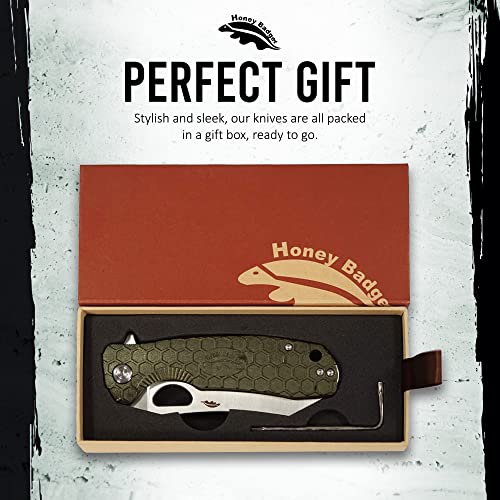 Honey Badger Knife - Flipper Wharncleaver Pocket Knife, EDC Hunting with 3.6" Steel Blade, Nylon+Glass Fiber Handle & Reversible Pocket Clip Medium Green HB1040 - color: Medium Wharncleaver Green