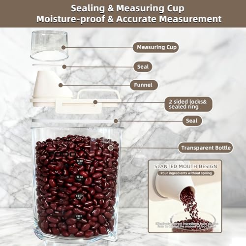 4-Pc Airtight Cereal Storage Containers Set(1.8L×2 & 2.5L×2), Cereal Containers Storage with Pour Spout & Measuring Cup, BPA-Free Plastic Canisters for Rice, Flour, Pet Food Kitchen Pantry