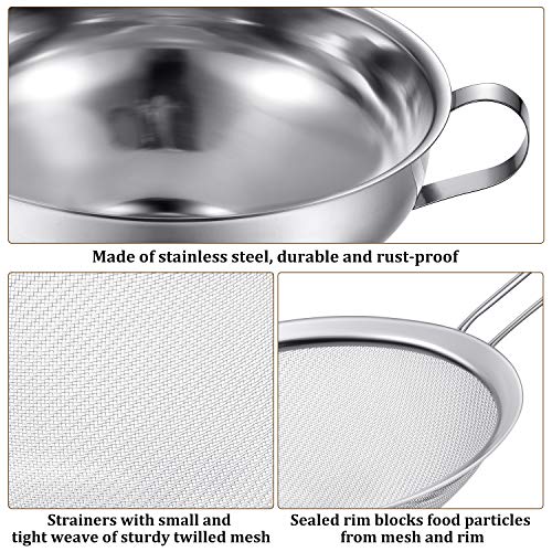 Boao 4 Pcs Stainless Steel Canning Funnels with Fine Mesh Strainer for Narrow Wide Mason Jars Food Grade 1.4 Inch/2.3 Inch Stainless Steel Funnel for Kitchen Use Spices Juices Powder(Silver)
