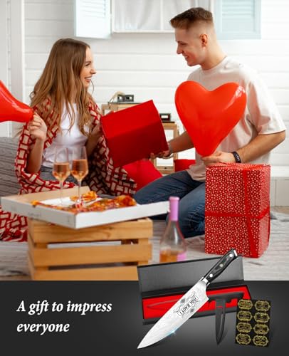 MOSFiATA Gifts for Men Women Christmas, 8" Sharp Kitchen Knife Set with Sheath Professional German EN1.4116 Stainless Steel, Chef Gifts for Best Dad Mom Birthday, Anniversary Xmas Gift Box-I Love You - style: Love chef knife