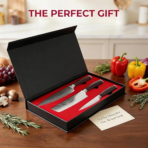3 Pieces Chef Knife Set,Janpanese Knife | High Carbon Stainless Steel, Professional Kitchen , Ultra Sharp Chef Knives with Premium Gift Box, Ergonomic Pakkawood Handle