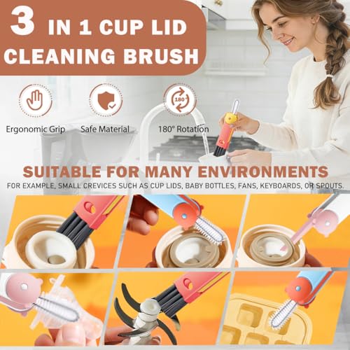 3 in 1 Cup Lid Cleaning Brush, Multifunctional Crevice Gap Cleaner for Tumbler Water Bottle Lid, Deep Clean Tool for Home Kitchen, Red Blue White(3 PCS) - color: Red, Blue, White(bear)
