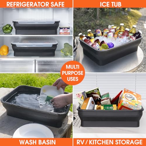 Silicone Collapsible Marinating Container with Lid for Meat, 2.64Gal/10L, Extra Large Collapsible BBQ Prep Tub, Transparent Locking Lid, XL Grill Prep Trays and Carry System, BBQ Must-Have, Black - color: Black | 1 Pack | 2.64 Gal
