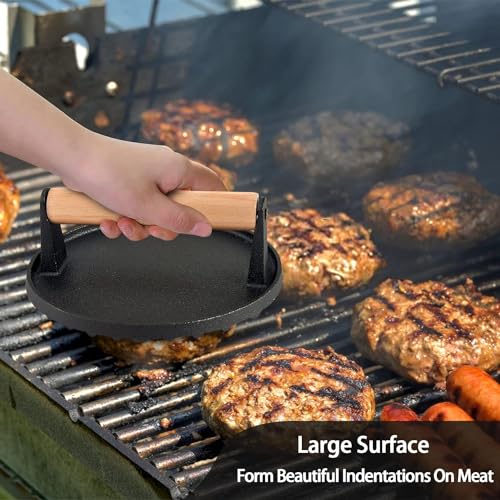 BBQ Accessories 12 Inch Round Stainless Steel Basting Cover - Cheese Melting Dome Round Cast Iron Grill Press Kit for Hamburger Bacon Steak, Best fits for Blackstone Camp Chef Flat Top Griddle Grill - color: Round Press