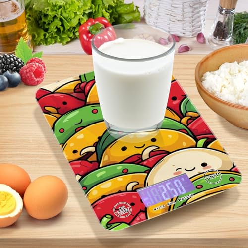Food Scale Kitchen Scale for Baking Cooking Digital Food Weighing Measuring Scale Small Waterproof Electric Food Scale Cute Cartoon Mexican Tacos - color: Cute Cartoon Mexican Tacos