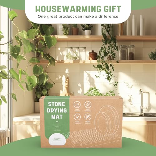 NIUM Stone Drying Mat for Kitchen Counter & Bamboo Rack - 16″x12″ - Diatomaceous Earth Dish drying mat Ultra Absorbent & Fast Drying - EcoFriendly with Non-Slip Pads & Anti-Moisture Design - color: Light Bamboo