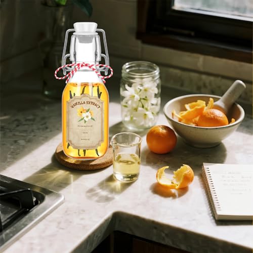 20 Pack Swing Top Glass Vanilla Extract Bottles 4 oz with Lids, Funnel and Vanilla Extract Labels, Boston Vanilla Bottles for Syrup Gift, Flip Top Glass Jars - color: 20PC 4oz Round Bottle