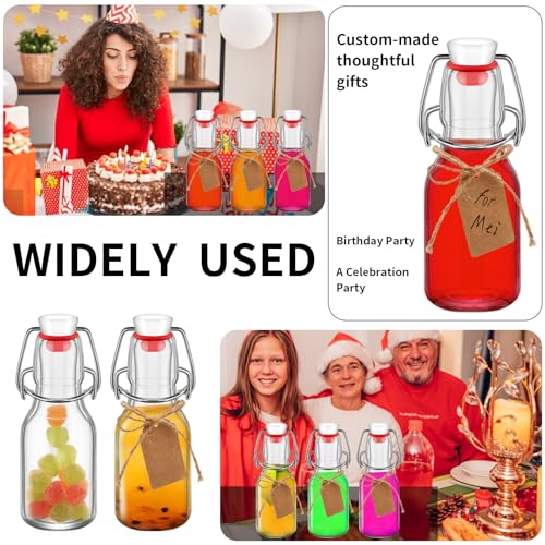 6Pcs Flip Top Glass 4 oz with Caps Beer Bottles Clear Swing Top Glass Bottles Vinegar Kombucha with Stoppers Airtight Lids for Wedding Themed Baby Shower (6, PC, Round, 4, ounces)